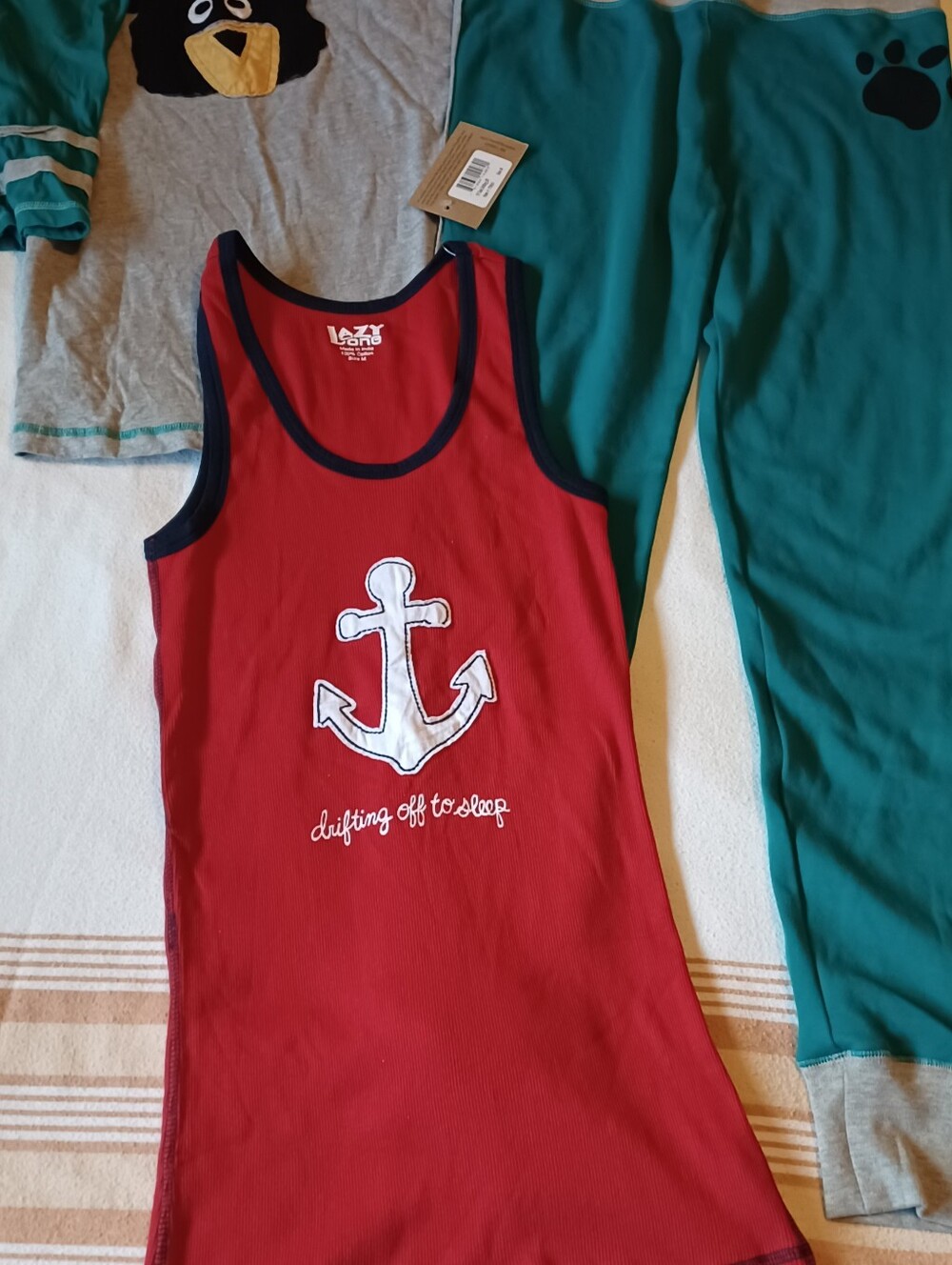 Lazy One Soft Pajama Bottom And Top Set, With Bonus Tank Top.